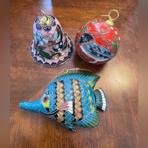 Vintage Cloisonné Decorative Ornament Trio